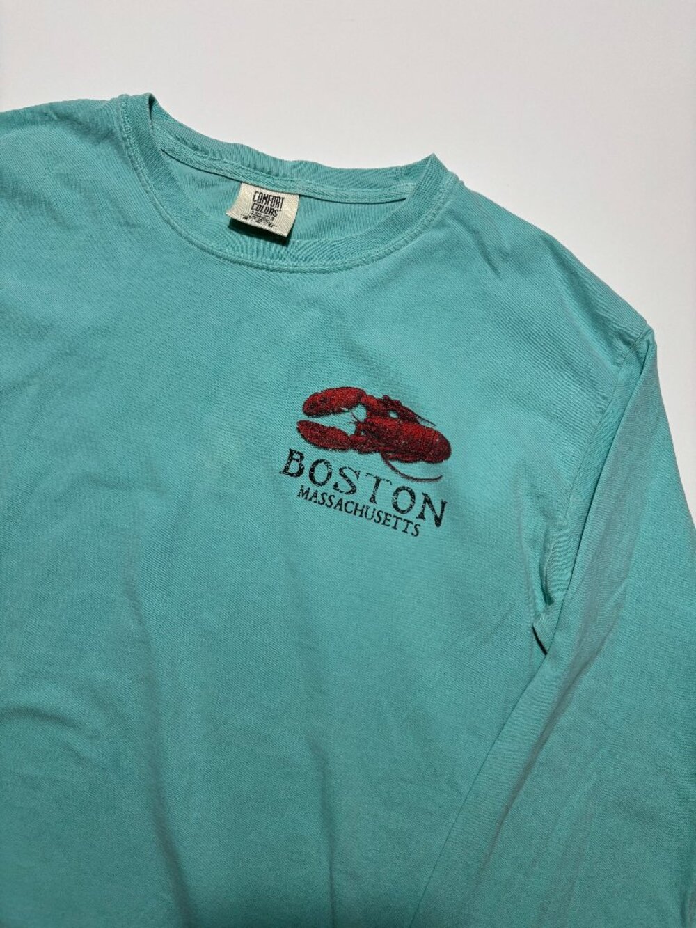 Comfort Colors Teal Boston Massachusetts Cotton Long Sleeve T-Shirt